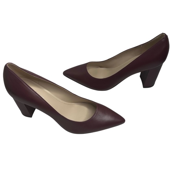 Marc Fisher Viviene Pump Maroon Leather High Block Heel Pointy Toe Shoe Size 10 - Picture 1 of 6